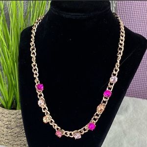Jessica Simpson Rhinestone Thick Chain Necklace Pink Gold NWT